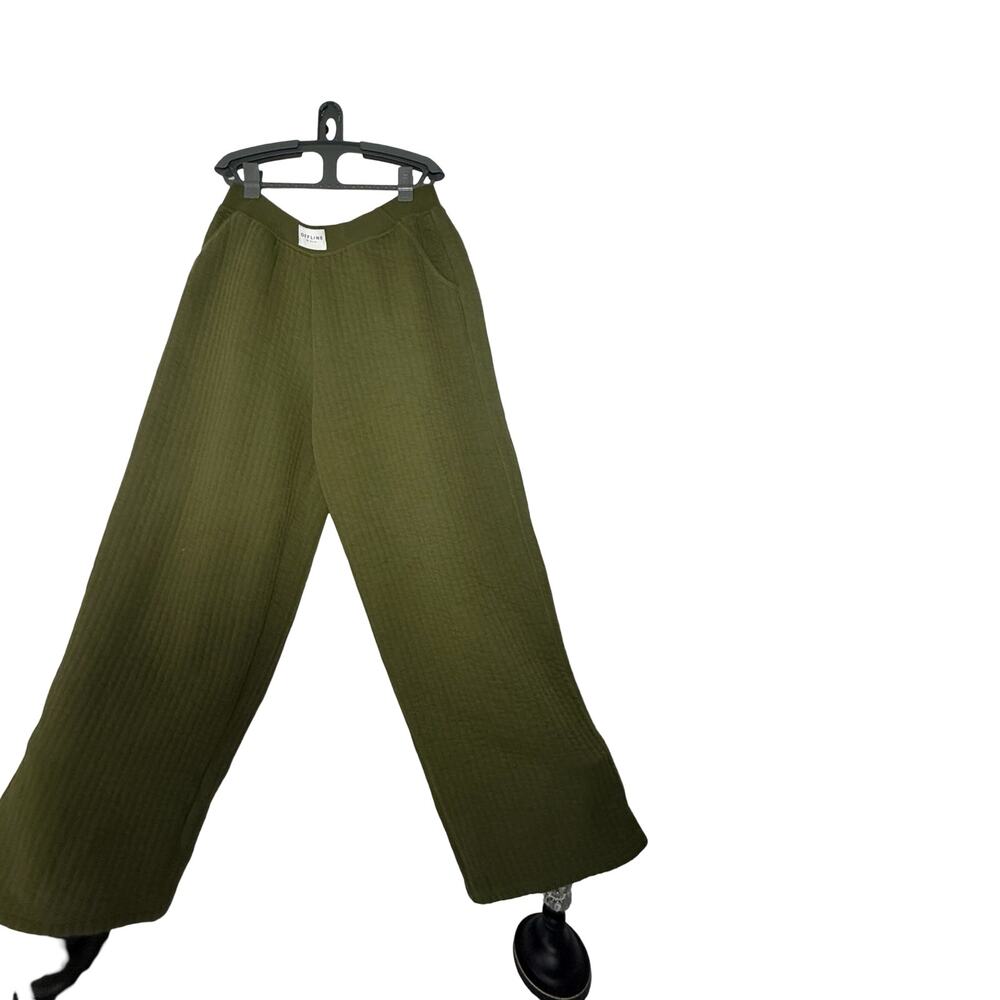 OFFLINE by Aerie Womens LARGE LONG Olive Textured Wide Leg Lounge Pants